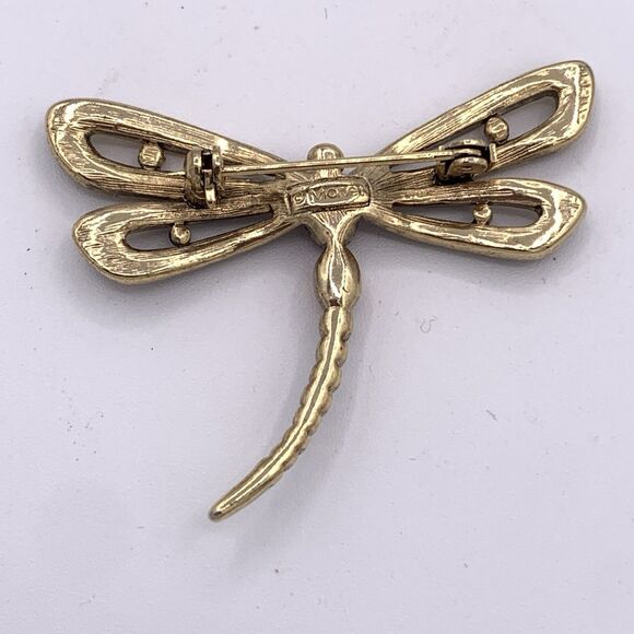 Vintage Monet Multicolor Rhinestone Dragonfly Brooch Gold Tone Statement Pin - Picture 2 of 5